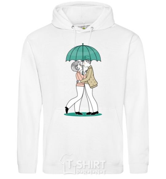 Men`s hoodie Couple in the rain White фото