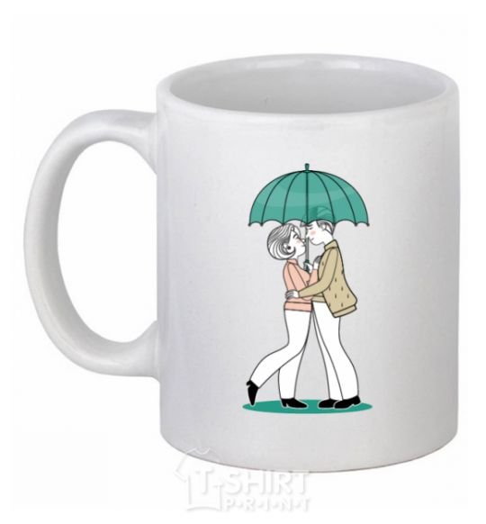 Ceramic mug Couple in the rain White фото