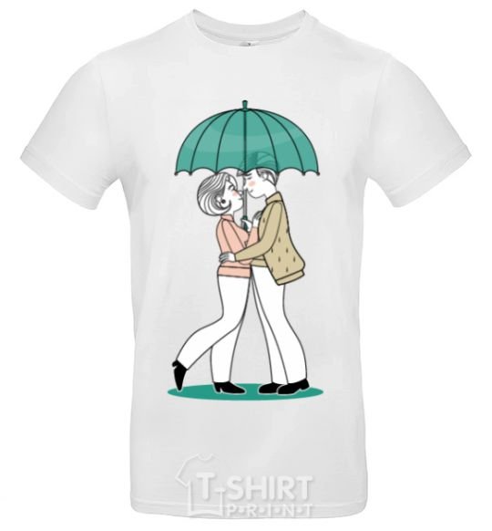 Мужская футболка Couple in the rain Белый фото