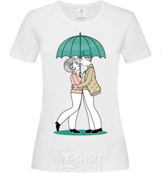 Women's T-shirt Couple in the rain White фото