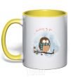 Mug with a colored handle Thinking of you yellow фото