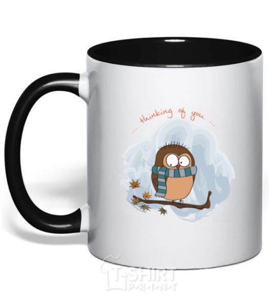 Mug with a colored handle Thinking of you black фото