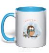 Mug with a colored handle Thinking of you sky-blue фото
