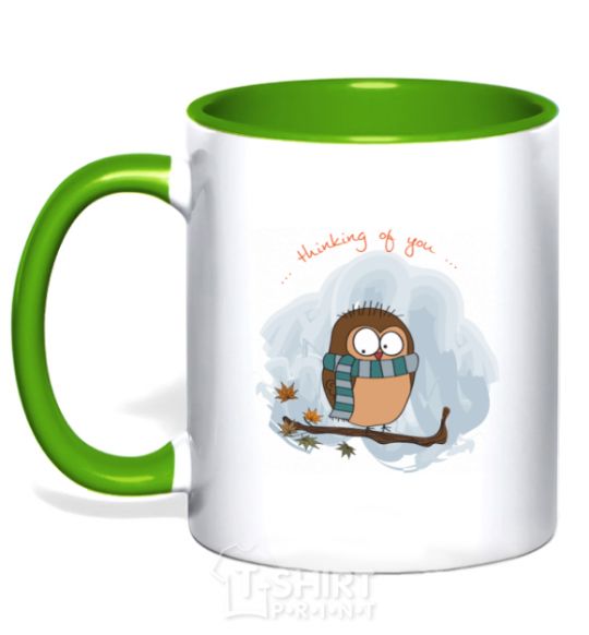 Mug with a colored handle Thinking of you kelly-green фото