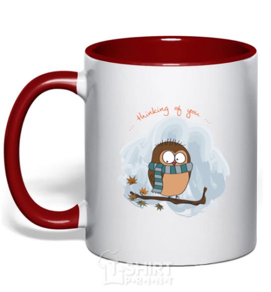 Mug with a colored handle Thinking of you red фото