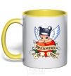 Mug with a colored handle Dreaming about you yellow фото
