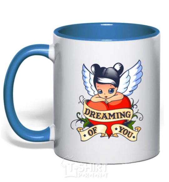 Mug with a colored handle Dreaming about you royal-blue фото