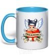 Mug with a colored handle Dreaming about you sky-blue фото