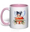 Mug with a colored handle Dreaming about you light-pink фото
