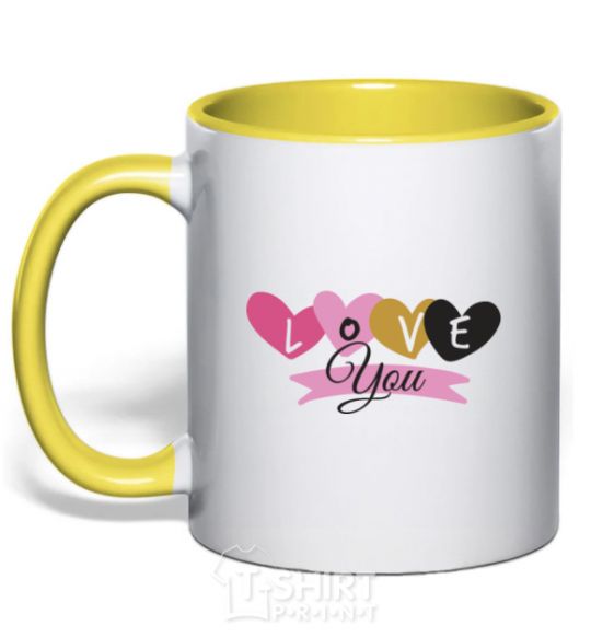 Чашка с цветной ручкой Love you надпись Солнечно желтый фото