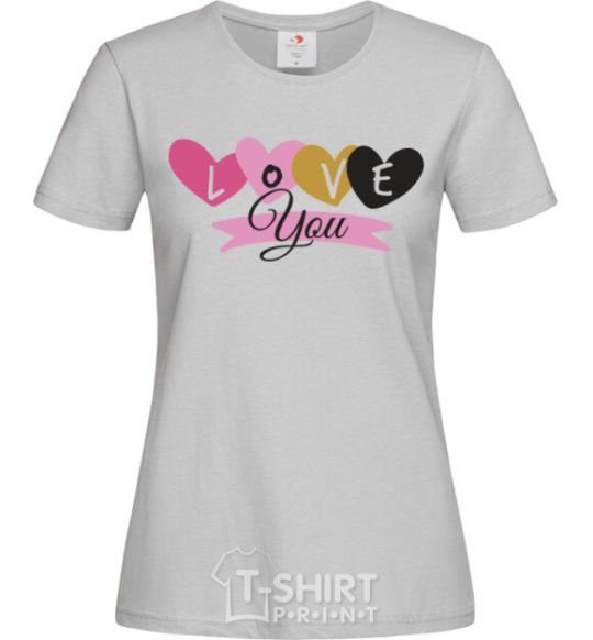 Женская футболка Love you надпись Серый фото