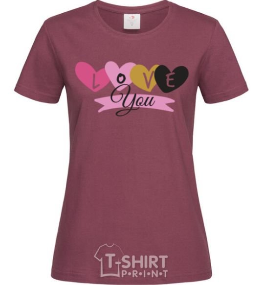 Women's T-shirt Love you inscription burgundy фото