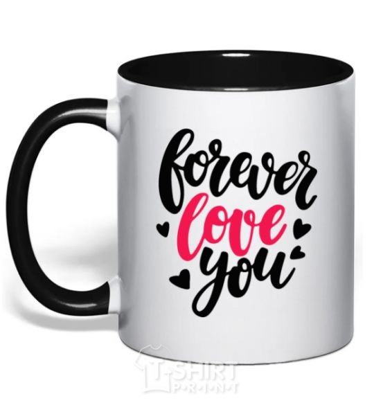 Mug with a colored handle Forever love you black фото