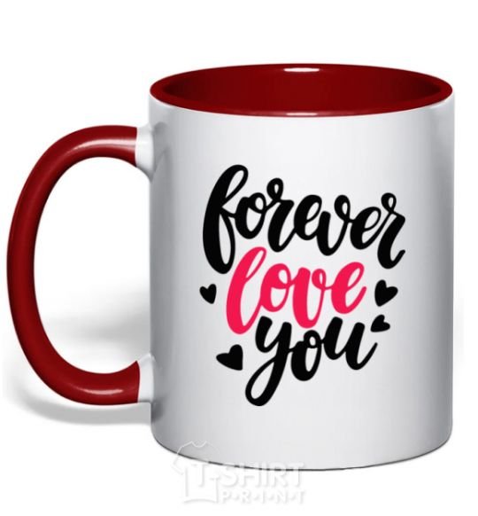 Mug with a colored handle Forever love you red фото
