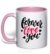 Mug with a colored handle Forever love you light-pink фото