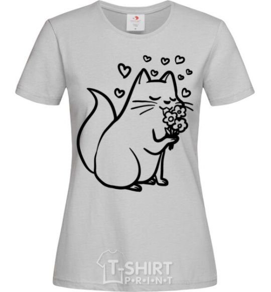 Women's T-shirt A kitty in love grey фото