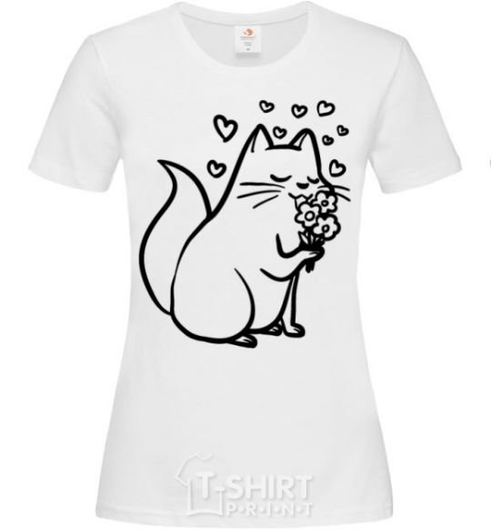 Women's T-shirt A kitty in love White фото