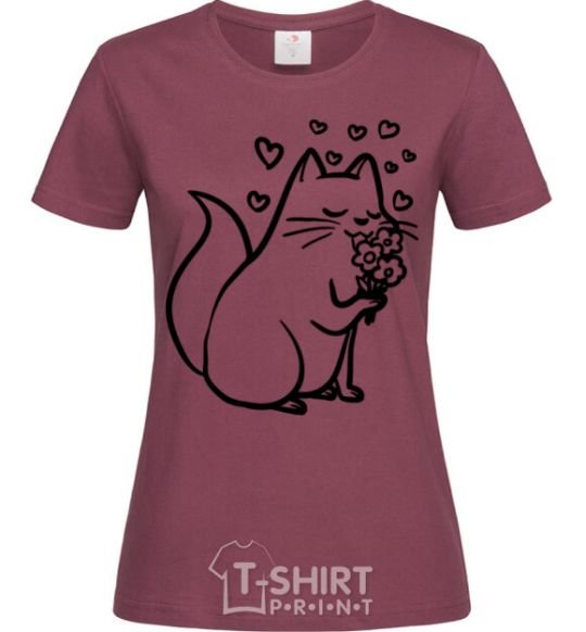 Women's T-shirt A kitty in love burgundy фото