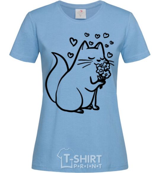 Women's T-shirt A kitty in love sky-blue фото