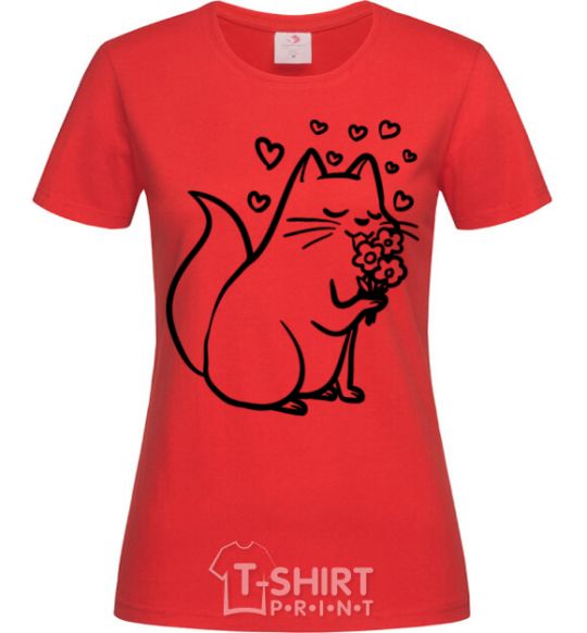 Women's T-shirt A kitty in love red фото