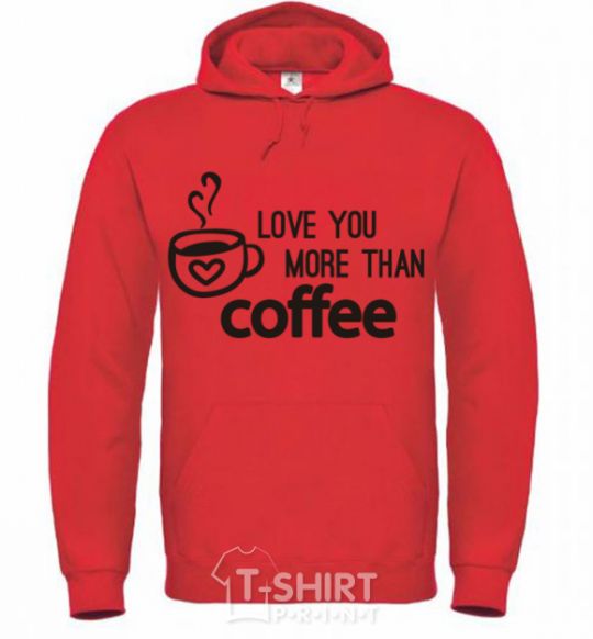 Men`s hoodie Love you more than coffee bright-red фото