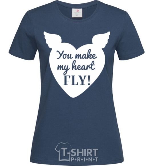 Women's T-shirt You make my heart fly navy-blue фото