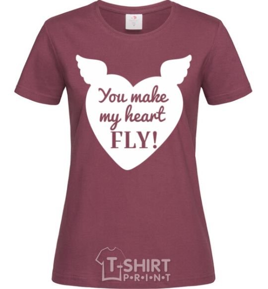 Women's T-shirt You make my heart fly burgundy фото