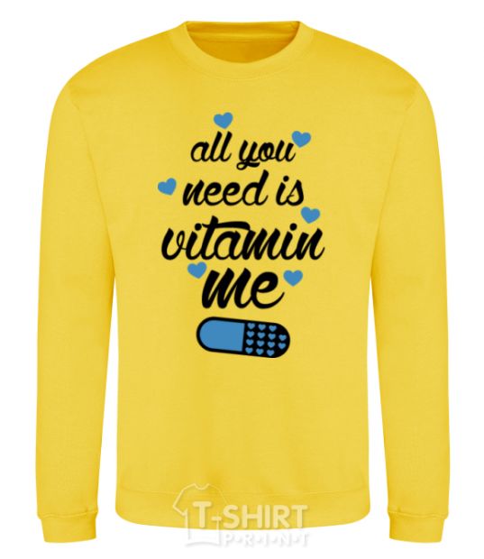 Sweatshirt All you need is vitamin me blue print yellow фото