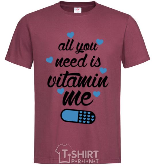 Men's T-Shirt All you need is vitamin me blue print burgundy фото