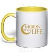 Mug with a colored handle Moon of my life yellow фото