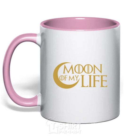Mug with a colored handle Moon of my life light-pink фото