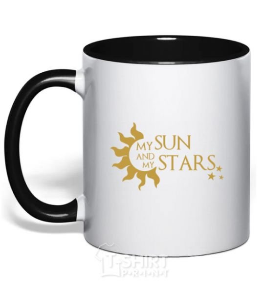 Mug with a colored handle My sun and my stars black фото