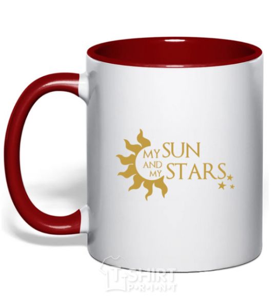 Mug with a colored handle My sun and my stars red фото