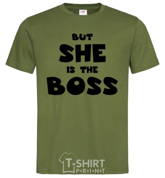 Men's T-Shirt But she is the boss millennial-khaki фото