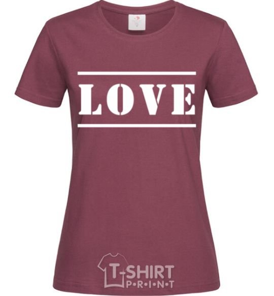 Women's T-shirt Love inscription burgundy фото