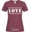 Women's T-shirt Love inscription burgundy фото