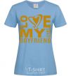 Women's T-shirt I love my crazy boyfriend sky-blue фото