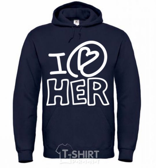 Men`s hoodie I love her full heart navy-blue фото