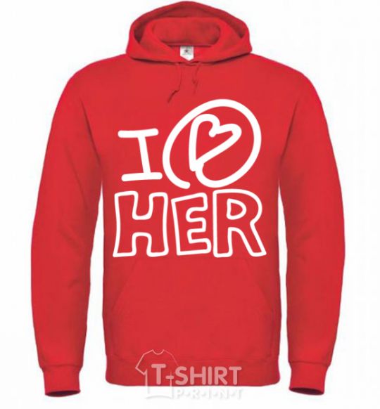 Men`s hoodie I love her full heart bright-red фото