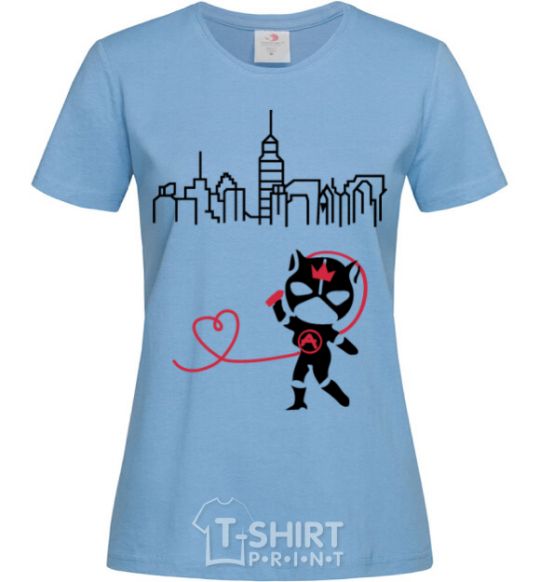 Women's T-shirt Cat girl sky-blue фото