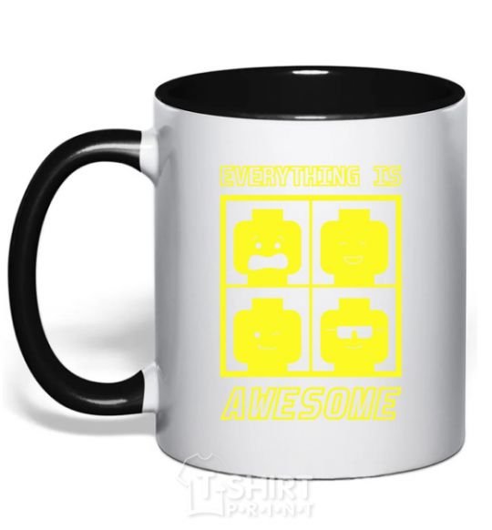 Mug with a colored handle Everything is awesome black фото