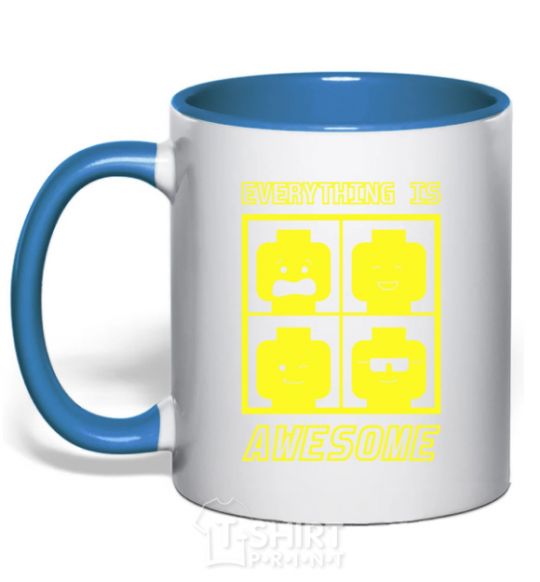 Mug with a colored handle Everything is awesome royal-blue фото