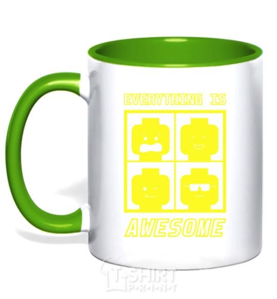 Mug with a colored handle Everything is awesome kelly-green фото