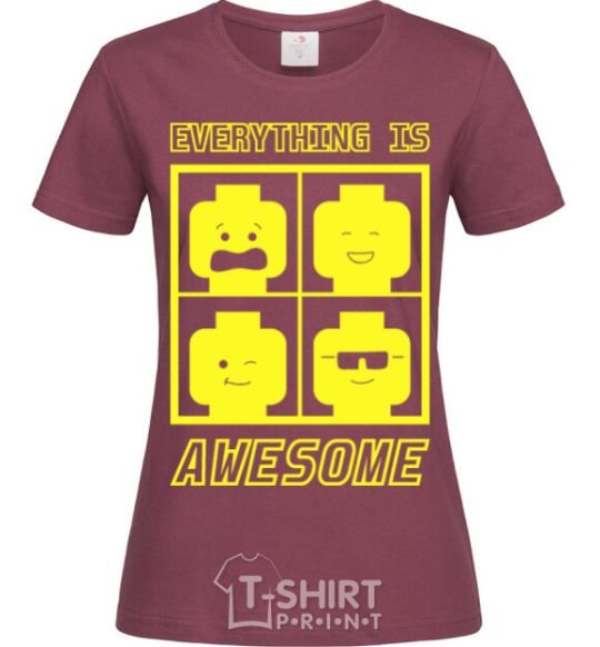 Women's T-shirt Everything is awesome burgundy фото