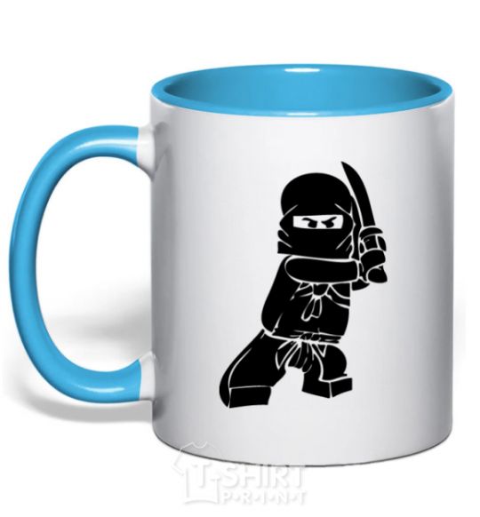 Mug with a colored handle Lego ninjago sky-blue фото