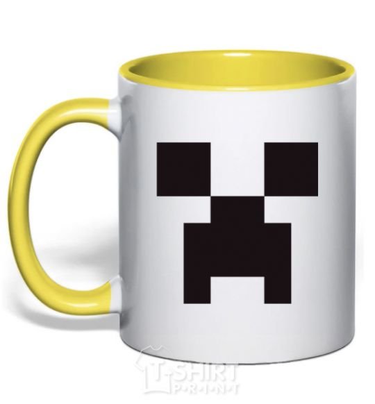 Mug with a colored handle Minecraft logo yellow фото