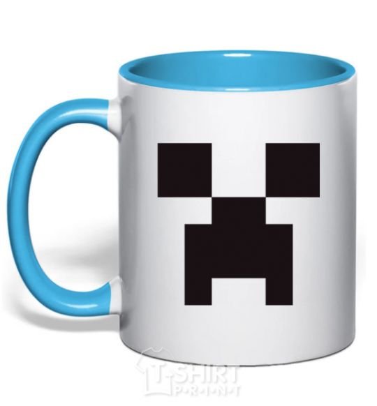Mug with a colored handle Minecraft logo sky-blue фото