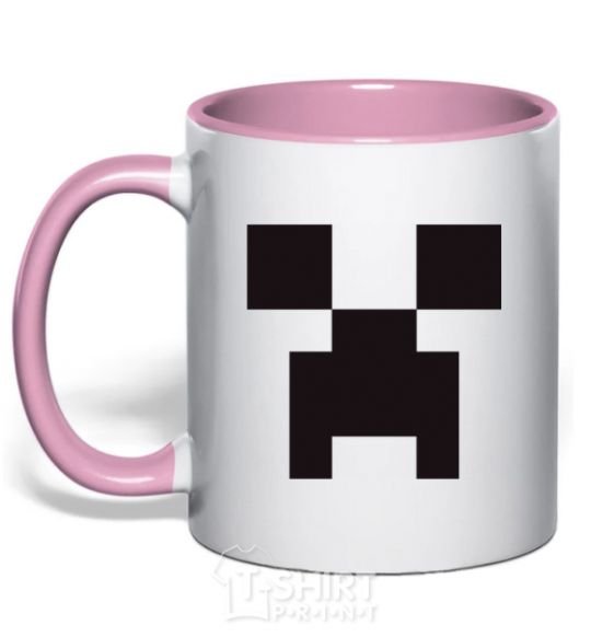 Mug with a colored handle Minecraft logo light-pink фото