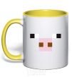 Mug with a colored handle Minecraft pig yellow фото