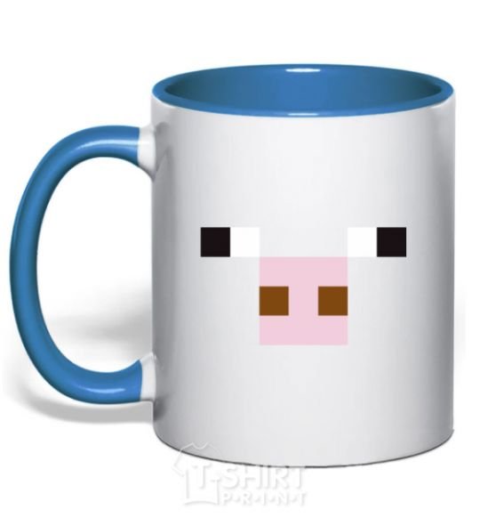 Mug with a colored handle Minecraft pig royal-blue фото